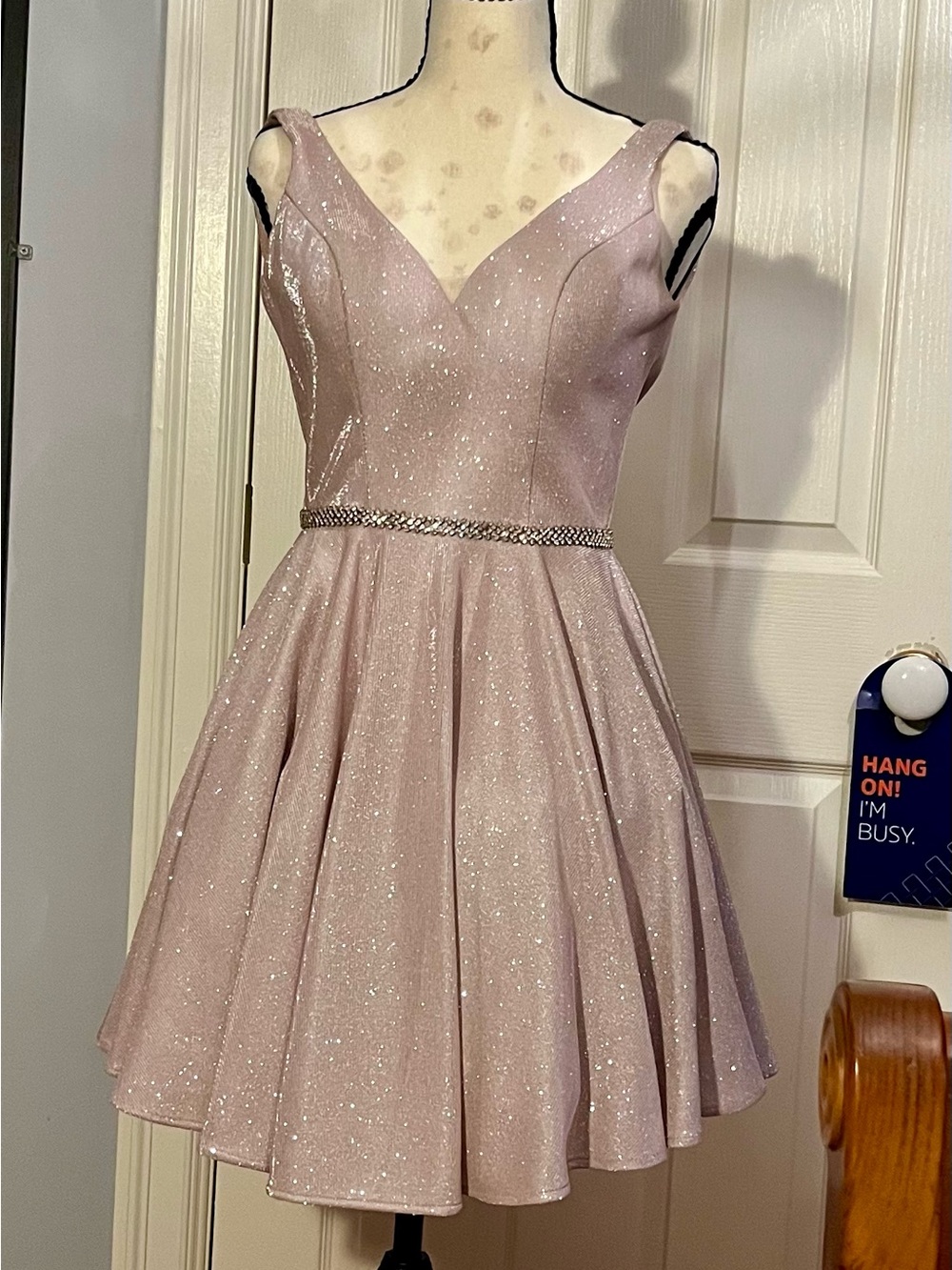 Sparkle V-Neck Sleeveless Party Dress - Blush Pink